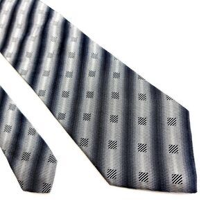 Pavone Italy‎ Gray Silver Woven Geometric Striped Wide Silk Tie